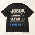 Mockup konsep Josua "Type Beat" Tee — desain merch sementara, bukan foto barang produksi.
