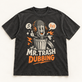 Mockup konsep Mr. Trash Dubbing Tee — desain merch sementara, bukan foto barang produksi.